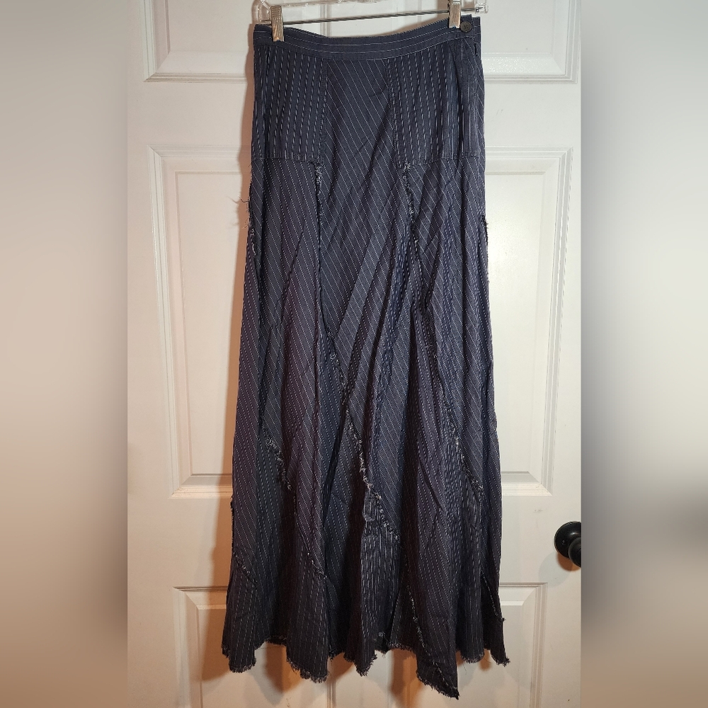 Catherine Malandrino Blue And White Striped Raw Hem Long Maxi Skirt Size 6